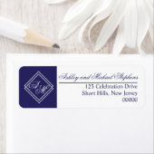 ブルーホワシンプルイト幾何学模様結婚の ラベル (インサイチュ)