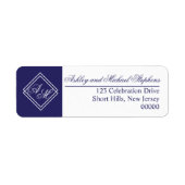 ブルーホワシンプルイト幾何学模様結婚の ラベル (正面)