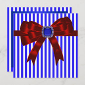 ブルーホワストライプイト企業ピクニックバーベキュー 招待状 (正面/裏面)