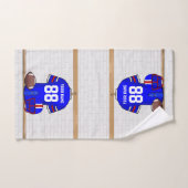 ブルーホワパーソナライズされたイトレッドフットボールジャージー バスタオルセット (ハンドタオル)
