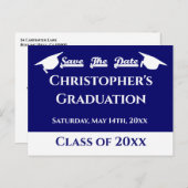 ブルーホワモダンイクラシックト卒業の日付を保存 ポストカード (正面/裏面)