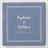 ブルーホワ結婚イトの新郎新婦エレガントシンプル ストーンコースター (正面)