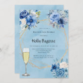 ブルーホワ絵を描イトバラブランチとバブリー 招待状 (正面/裏面)