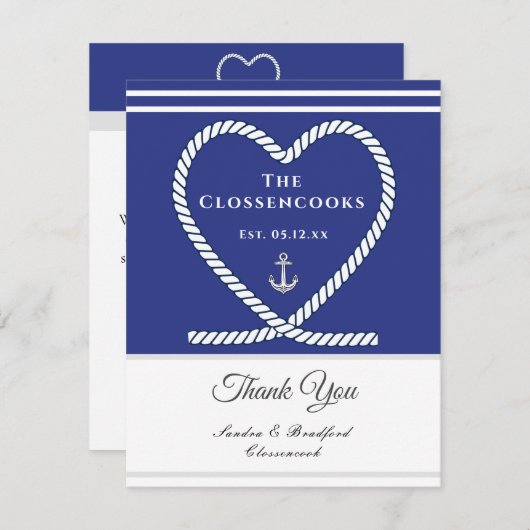 ブルーホワ航海のイトロープハート結婚いかり サンキューカード (正面/裏面)