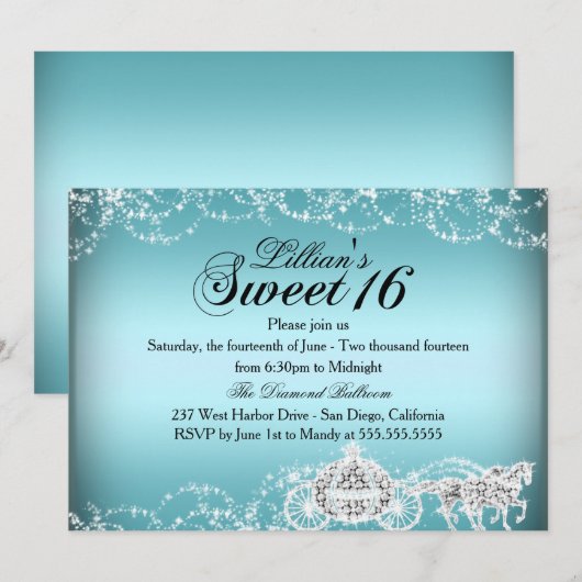 ブルーホースキャリッジプリンセスSweet16招待状 招待状 (正面/裏面)