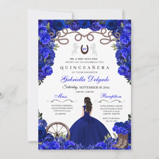 ブルーホースシューウエスタンチャラフローラキンセアニェラ 招待状 (正面)