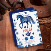 ブルーホース素朴ポニーウェスタンウォーターカラーパーティー 招待状