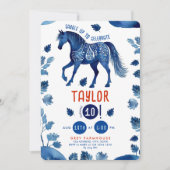 ブルーホース素朴ポニーウェスタンウォーターカラーパーティー 招待状 (正面)