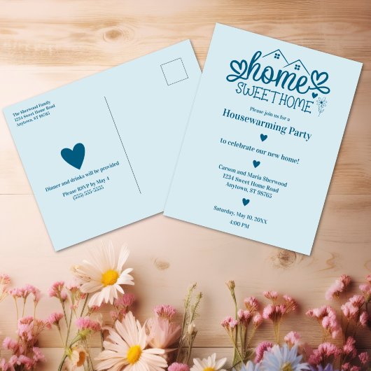 ブルーホームスイートホームパーソナライズされた引っ越し祝いパーティー ポストカード