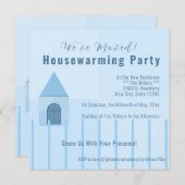 ブルーホーム&フェンス引っ越し祝いパーティーパーティの招待状 案内状 (正面/裏面)