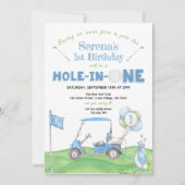 ブルーホールインワンエイジゴルフ誕生日招待状 招待状 (正面)