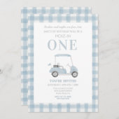 ブルーホールインワンゴルフカート誕生日招待状 招待状 (正面/裏面)