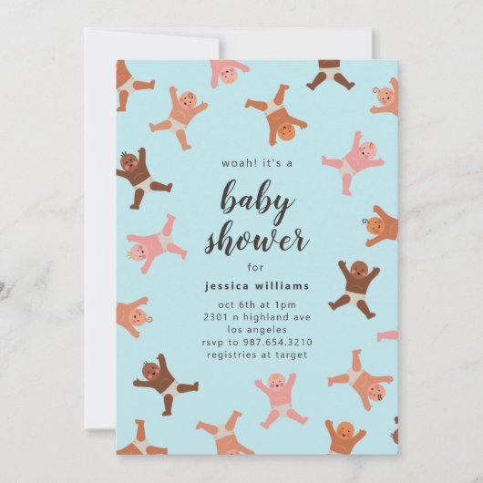 ブルーボおもしろいーイシャワーオブベビー招待状 招待状 (正面)