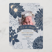 ブルーボはっきりしたタニカル少年の誕生発表だ 案内状 (正面/裏面)