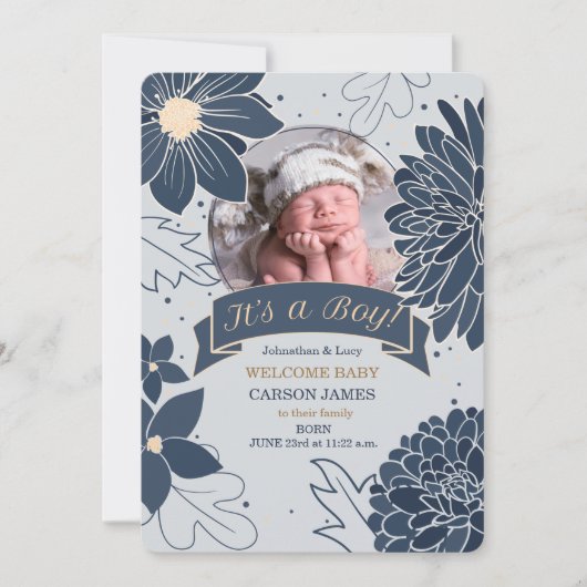 ブルーボはっきりしたタニカル少年の誕生発表だ 案内状 (正面)