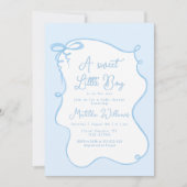 ブルーボウああ男の子の優美な弓の赤ちゃんシャワー 招待状 (正面)