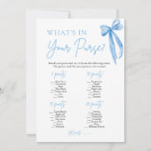 ブルーボウあなたの財布のゲームの中にあるものをブライダルシャワー 招待状 (正面)