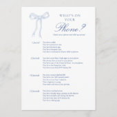 ブルーボウあなたの電話の何ブライダルシャワーゲーム アドバイスカード (正面)