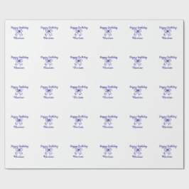 ブルーボウかわいこちゃん追加ネームベビーハッピーバースデー ラッピングペーパー