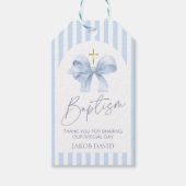 ブルーボウとストライプバプテスマの好意ギフトラベル ギフトタグ (正面)