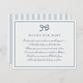 ブルーボウとストライプベビーエンクロージャカード用の書籍 招待状 (正面/裏面)