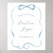 ブルーボウとリボンのカスタム文字記号 ポスター (正面)