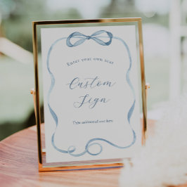 ブルーボウとリボンのカスタム文字記号 ポスター