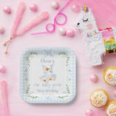 ブルーボウのあひる 1歳の誕生日 フラワー ペーパープレート (パーティー)