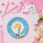 ブルーボウのキリン男の子のための赤ちゃんシャワー ペーパープレート (パーティー)