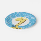 ブルーボウのキリン男の子のための赤ちゃんシャワー ペーパープレート (アングル)