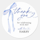 ブルーボウのブライダルシャワーのお礼タグ ラウンドシール (正面)