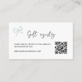 ブルーボウのブライダルシャワーのQRコードギフトレジストリー エンクロージャーカード (正面)