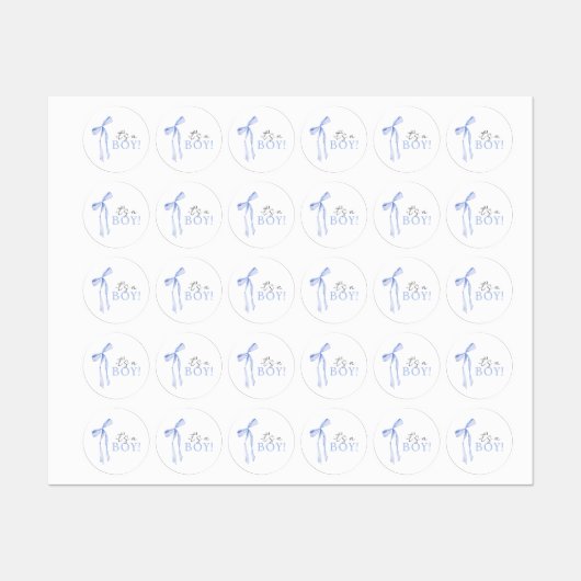 ブルーボウのベビーシャワー招待状（男の子） ラベル (シート)