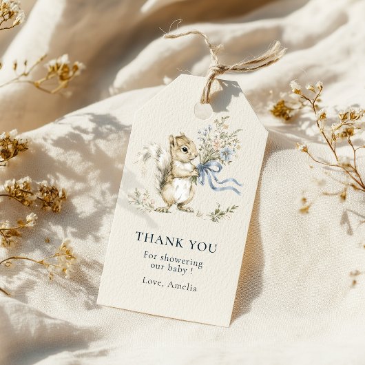 ブルーボウの squirrel Thank You ベイビーシャワー ギフトタグ