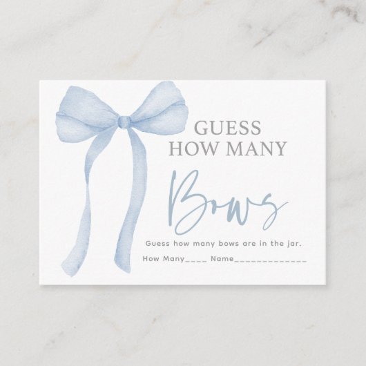 ブルーボウは赤ちゃんシャワーゲームの数を推測 エンクロージャーカード (正面)