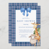 ブルーボウウッドランド動物ベビーシャワー 招待状 (正面/裏面)