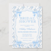 ブルーボウエレガントコケットブライダルシャワー招待 招待状 (正面)