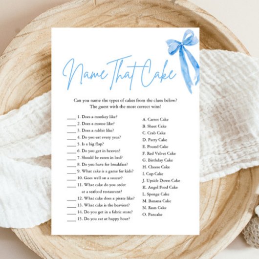 ブルーボウエレガントネームそのケーキブライダルシャワーゲーム 招待状