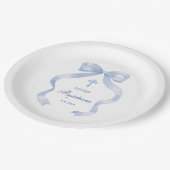ブルーボウエレガントバプテスマ ペーパープレート (アングル)