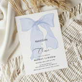 ブルーボウエレガントファースト誕生日 招待状