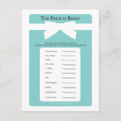 ブルーボウエレガントプライスは右ベビーシャワーゲーム インビテーションポストカード (正面)