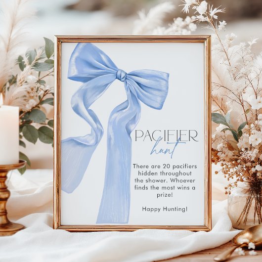 ブルーボウエレガントベビーシャワーおしゃぶり狩り ポスター