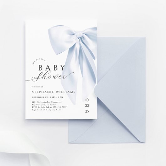 ブルーボウエレガントボーイベビーシャワー 招待状