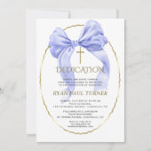 ブルーボウエレガント金ゴールドボーイ献身 招待状 (正面)