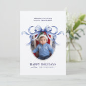 ブルーボウオーバルフレームハッピーホリデーズフォト シーズンカード (スタンド正面)