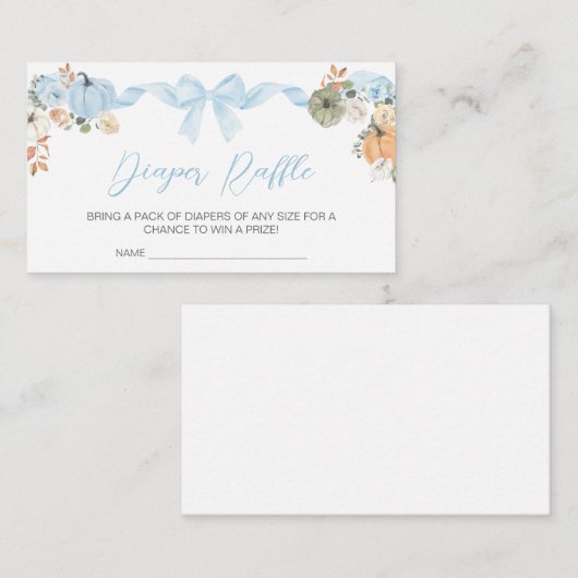 ブルーボウカボチャ赤ちゃんシャワーおむつラッフル エンクロージャーカード (正面/裏面)