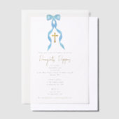 ブルーボウギリシャ正統《キリスト教》洗礼式や命名式ボーバプテスマ ベラム紙招待状 (オフセット)