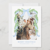 ブルーボウクリスマスガーランドフォトホリデーカード シーズンカード (正面)