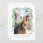 ブルーボウクリスマスガーランドフォトホリデーカード シーズンカード (正面/裏面)