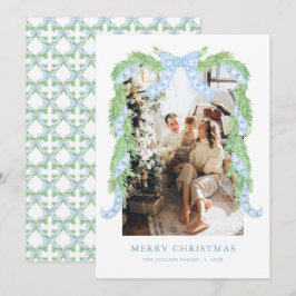 ブルーボウクリスマスシノワズリーフォトホリデーカード シーズンカード